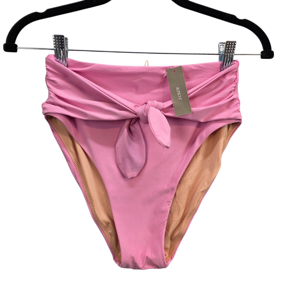 J Crew High Waisted Tie Front Bikini Bottoms Pink‎ Size S Tropical Beach AX719